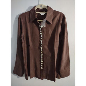 Soft Surroundings Tunic XS Brown Washed Tencel Top Shirt Blouse Mother Pearl